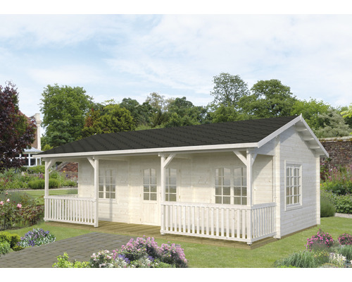 Gartenhaus Palmako Sandra inkl. Fußboden Fenster Vordach Brüstung 771 x 350 cm Holzgartenhaus mit Veranda und Satteldach im Garten