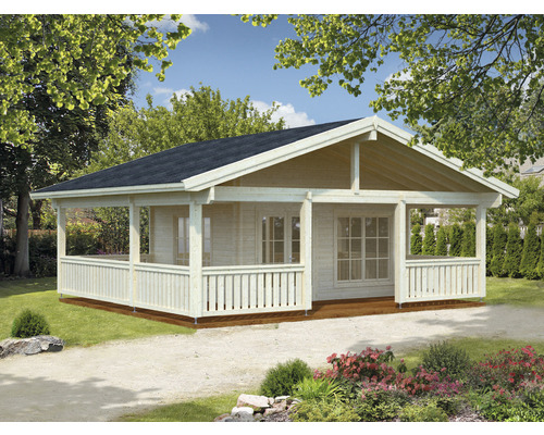 Gartenhaus Palmako Agneta inkl. Fußboden Fenster Vordach Terrasse 750 x 650 cm Holz Gartenhaus mit überdachter Veranda
