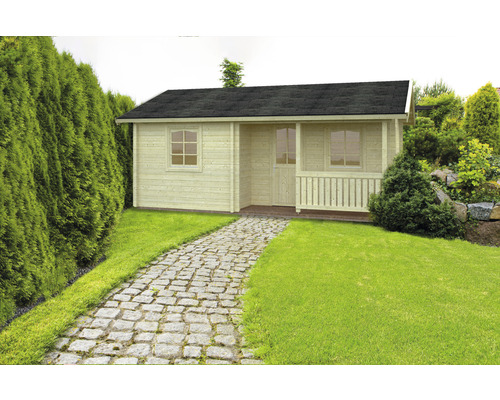 Gartenhaus Palmako Sandra 21,5+3,7 m² inkl. Fußboden, Terrasse und Brüstung 600 x 450 cm natur