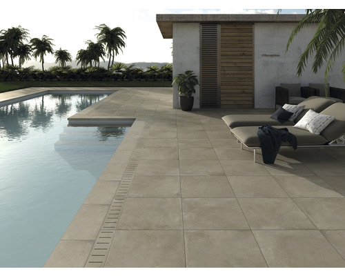 FLAIRSTONE Poolumrandung Beckenrandstein betonbeige 60 cm x 30 cm x 2 cm