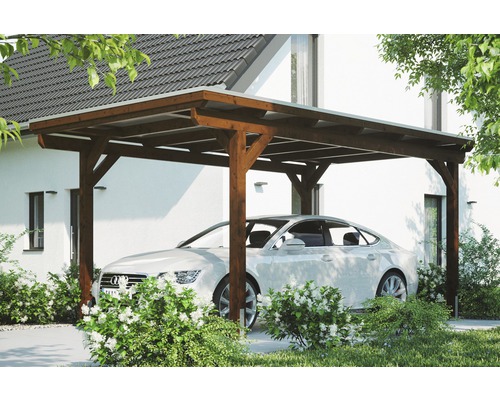 Einzelcarport Konsta Aluminium-Dachplatten inkl. H-Anker 304x500 cm nussbaum