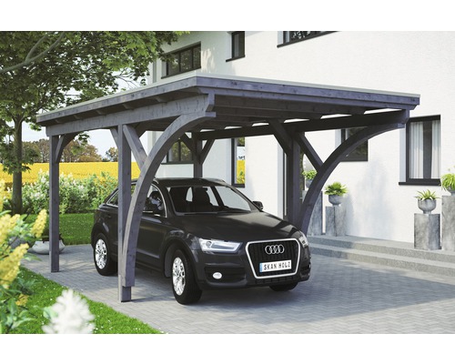 Einzelcarport Konsta inkl. Bögen 304x500 cm schiefergrau Carport aus Holz mit Auto davor