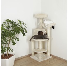Katzenkratzbaum mit zwei Katzen und Spielzeugmäusen in einem Raum