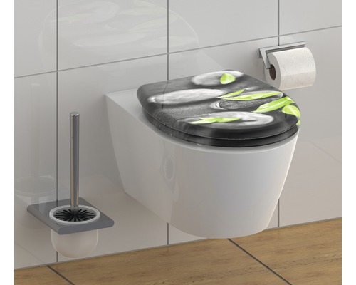 Wand-WC mit WC-Sitz mit Stein- und Blätterdesign, Toilettenpapierhalter und WC-Bürste