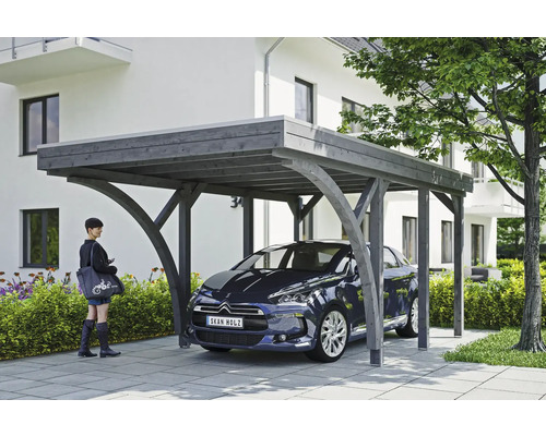 Einzelcarport SKAN HOLZ Friesland Set 6 inkl. Aluminium-Dachplatten und H-Pfostenanker 314 x 555 cm grau