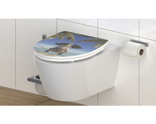 Wand-WC mit Toilettendeckel mit Delfin-Motiv