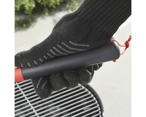 Grillhandschuh hält Grillspieß