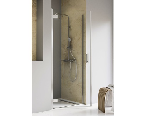 Drehtür für Nische Schulte ExpressPlus TouraPlus 900x2000 mm Anschlag links Echtglas Klar hell chromoptik mit schmutzabweisender Glasbeschichtung Dusche mit Glastür und Duscharmatur