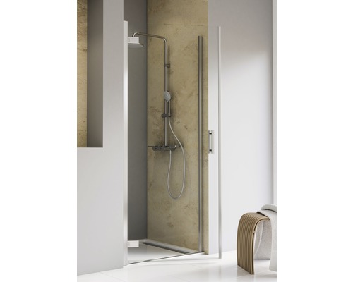 Drehtür für Nische Schulte ExpressPlus TouraPlus EP666108 1000x2000 mm Anschlag links Echtglas Klar hell chromoptik mit schmutzabweisender Glasbeschichtung Duschabtrennung mit Regendusche und Handbrause im Badezimmer