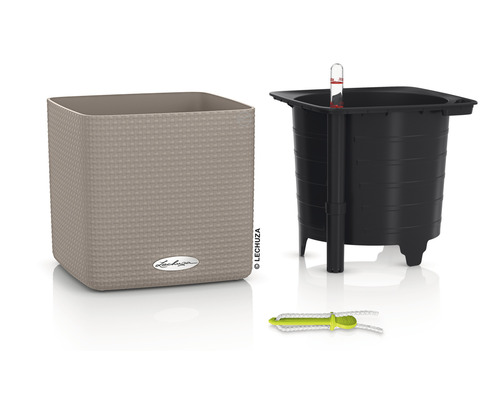 Viereckiger Pflanzkasten aus Kunststoff mit Bewässerungssystem, Wasserstandsanzeiger und Drainageschicht
