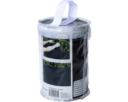 Blickdichtes Sichtschutzgewebe zur einfachen Anbringung am Zaun in einer transparenten Verpackung.