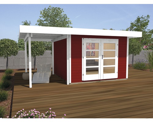 Gartenhaus weka Designhaus 126 A+ Gr. 2 hohes Durchgangsmaß 195 cm, mit Fußboden und Schleppdach 442 x 300 cm rot