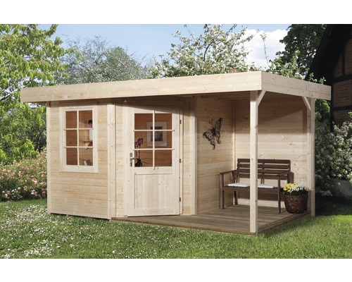 Gartenhaus weka Designhaus 213 A+ Gr. 1 hohes Durchgangsmaß 195 cm, mit Fußboden und Schleppdach 500 x 278 cm natur