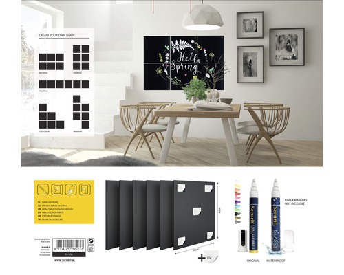 Schwarze Tafelfliesen zur Wandmontage im Wohnraum mit Kreidemarkern