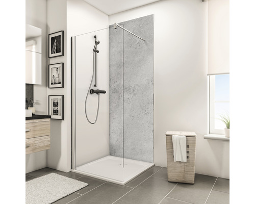 Duschrückwand Schulte Decodesign 1500x2550x3 mm Stein grau hell Badezimmer mit ebenerdiger Dusche, Duscharmatur und Duschwanne