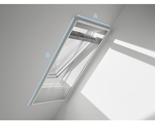 Illustration eines Dachfensters mit den Maßangaben A und B.