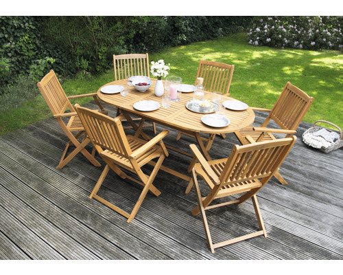 Dining-Set 6-Sitzer bestehend aus: 6 Stühlen und Tisch Holz Akazie