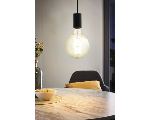 Pendelleuchte Pozueta E27 40 W Metall 1-flammig HxØ 1100x125 mm IP20 schwarz Dekorative Pendelleuchte mit sichtbarem Leuchtmittel über einem Esstisch