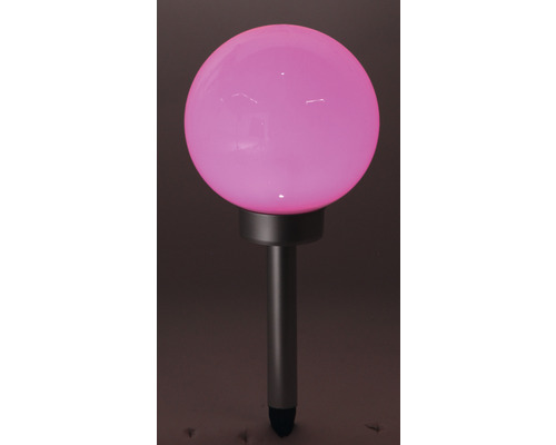 Gartenleuchte mit Erdspieß und kugelförmigem Lampenschirm