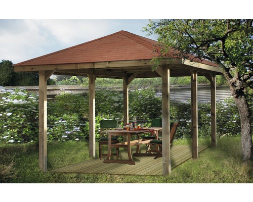 Pavillon weka Gartenoase 651 D Gr.1 mit Massivholzdach inkl. Dachschindeln 263x514 cm Kiefer/Fichte kesseldruckimprägniert