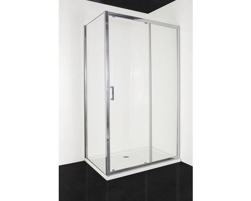 Eckdusche mit Schiebetür und transparentem Glas