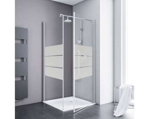 Drehtür mit Seitenwand-Set Schulte ExpressPlus Alexa Style 2.0 800x800x1920 mm Dekor Depoli Light aluminium