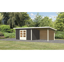 Gartenhaus mit Carport aus Holz im Außenbereich