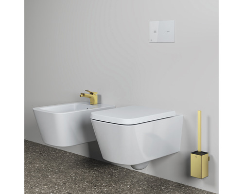 Wandhängendes WC und Bidet mit Betätigungsplatte und WC-Garnitur