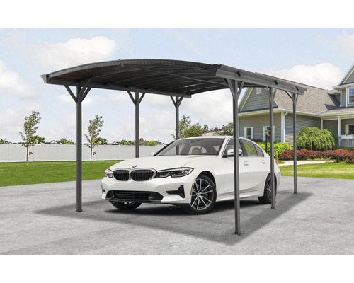 Einzelcarport mit Tonnendach 8 mm Doppelstegplatten 300 x 505 cm anthrazit Auto unter einem Carport aus Metall