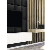 Wohnzimmer mit Fernseher, Wandpaneelen, TV-Schrank und Schreibtisch