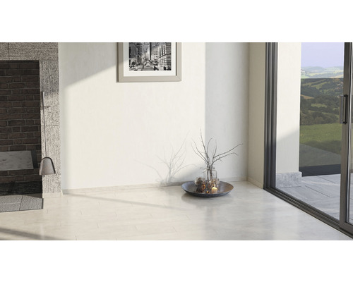 Heller Raum mit Kamin, Dekoration und Schiebetür