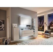 Modernes Badezimmer mit Waschbeckenunterschrank, Spiegelschrank und Hochschrank
