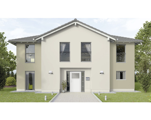 Ansicht eines zweistöckigen Einfamilienhauses mit Satteldach