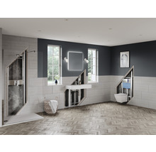 Badezimmer mit Dusche, Waschbecken, Toilette und Installationsebene