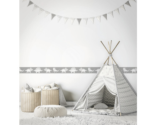 Kinderzimmer mit Dinosaurier Bordüre, Spielzelt und Dekoration