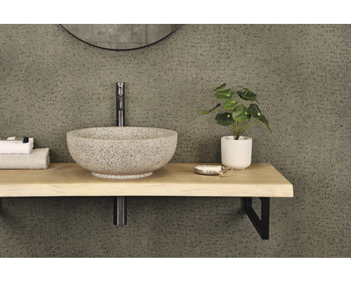 Badezimmerwaschtisch mit Aufsatzwaschbecken, Armatur, Ablage und Dekoration