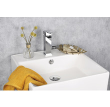 Handwaschbecken-Set Differnz Dione eckig inkl. Ablaufventil,Designsiphon,Standventil 46,5x46 cm weiß chrom-thumb-3