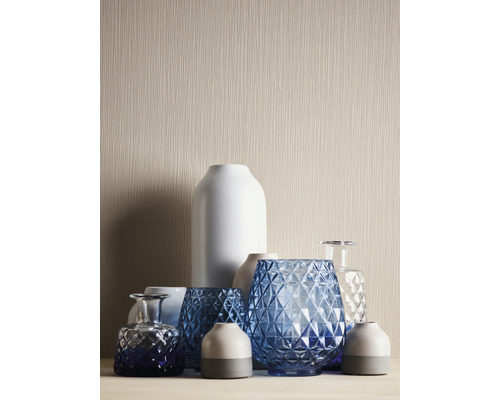 Verschiedene Vasen aus Glas und Keramik in einer Anordnung.