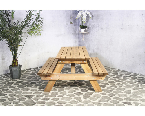 Holz-Picknicktisch mit Sitzbänken für den Außenbereich