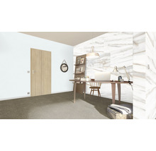 Arbeitszimmer mit Schreibtisch, Stuhl, Regalen und Dekoration
