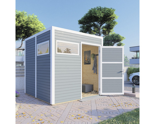 Gartenhaus mit Fenster und geöffneter Tür