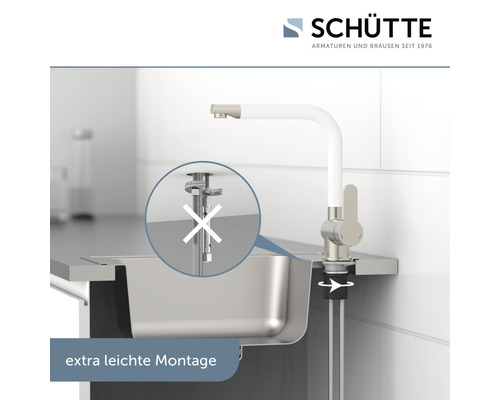 Küchenarmatur mit vereinfachter Montage und Schütte Logo