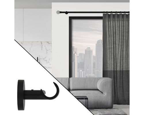 Gardinenstange mit Halterung in einem Wohnzimmer mit Fenster