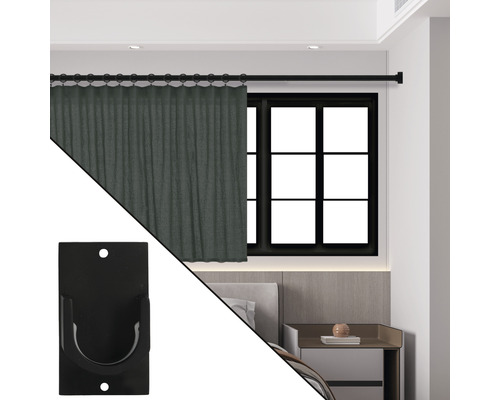 Gardinenstange mit Vorhang und Vorhanghalterung