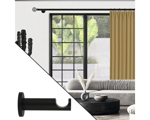Gardinenstange mit Endstück und Träger in einer modernen Wohnraumgestaltung