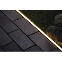 Gartenweg mit Pflastersteinen, Rasen und LED-Beleuchtung