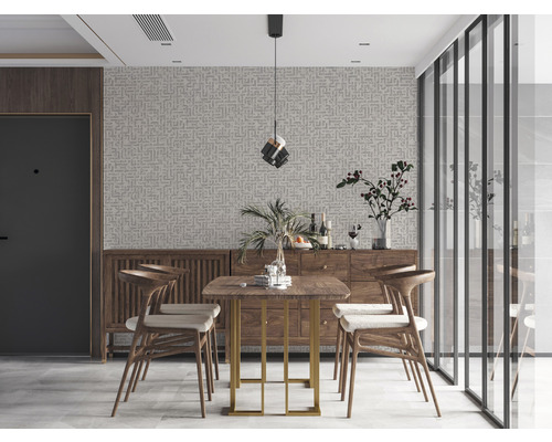 Esszimmer mit Esstisch, Stühlen und Sideboard in einem hellen und modernen Design