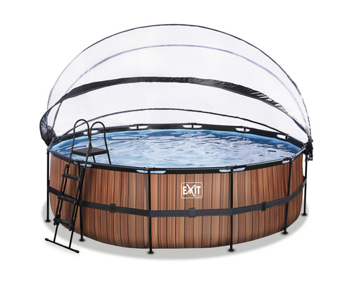 Runder Holzrahmenpool mit Abdeckung und Leiter