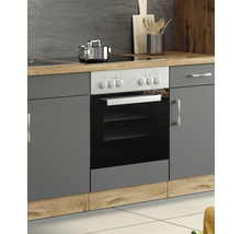 Küchenzeile mit Herd und Backofen in einer modernen Küche.