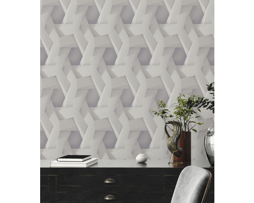 Szene mit gemusterter Tapete mit 3D-Effekt im Raum.